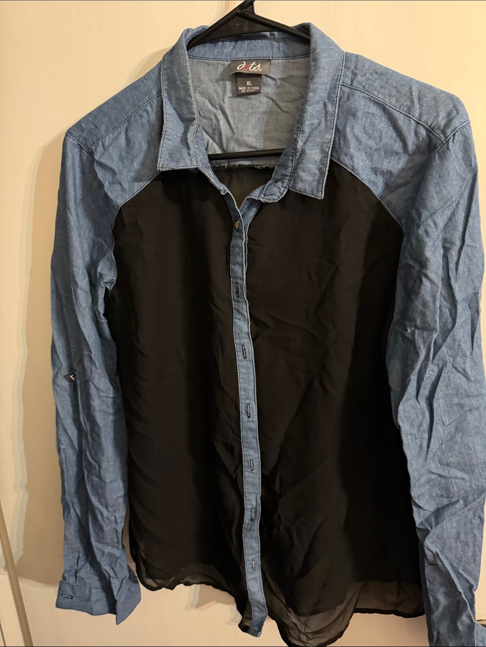 Two-Tone Black & Light Blue Button-Up Shirt - Sheer